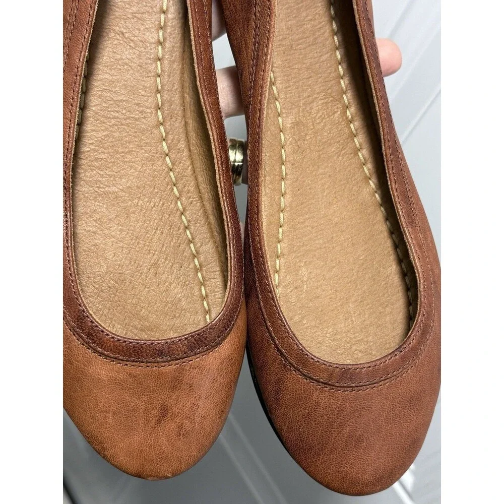 Frye Carson Ballet Flats Women's Size 8.5 Cognac Slip On Leather Shoes